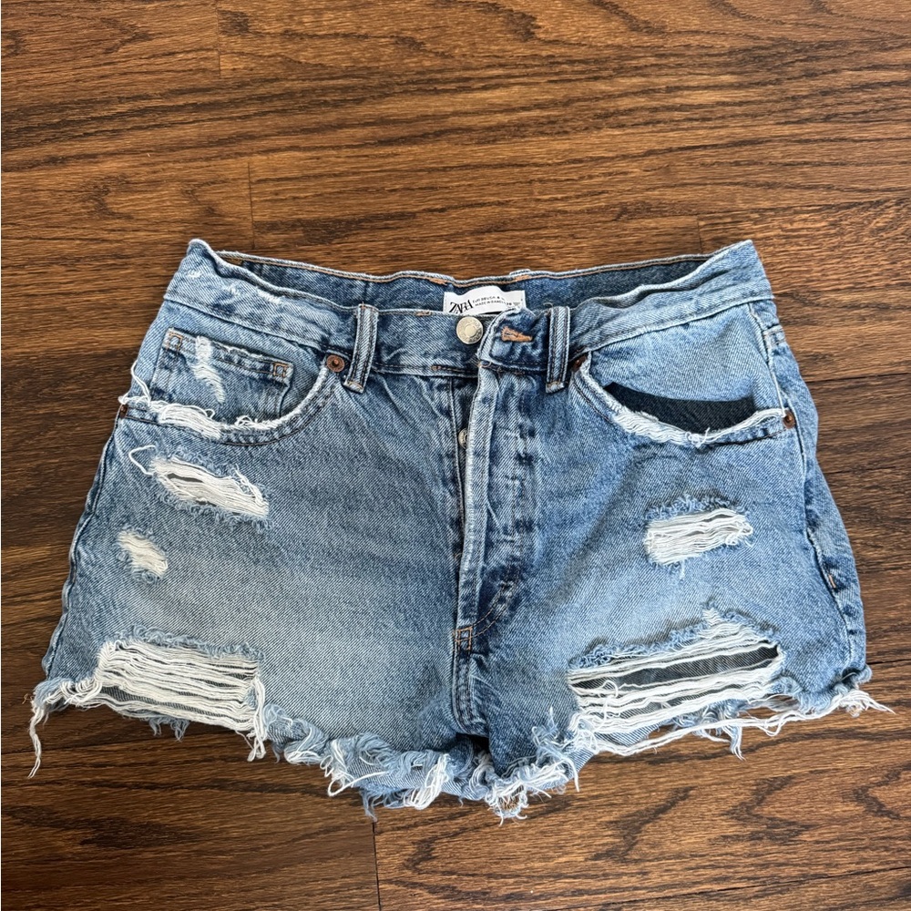 Zara Blue Distressed Jean Shorts